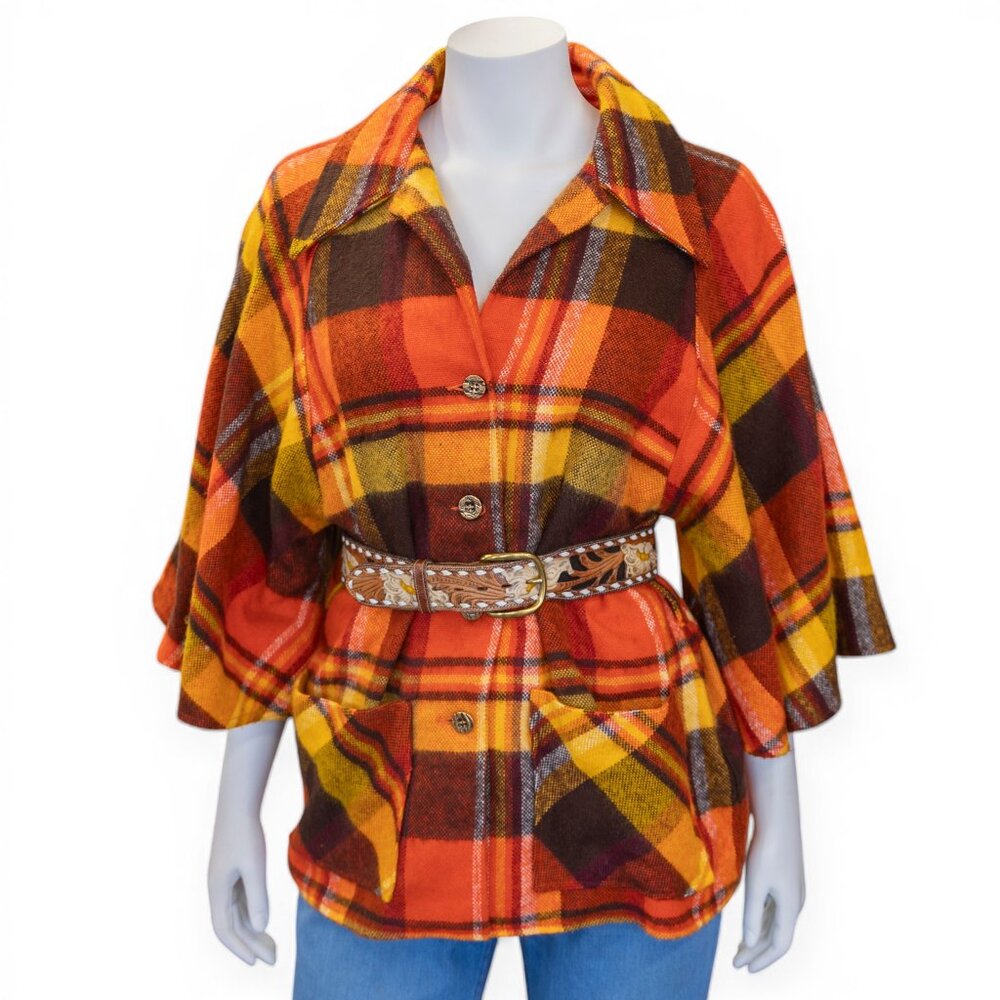 70s Prior Western Plaid Jacket w/Bell Sleeves * Harvest Colors
